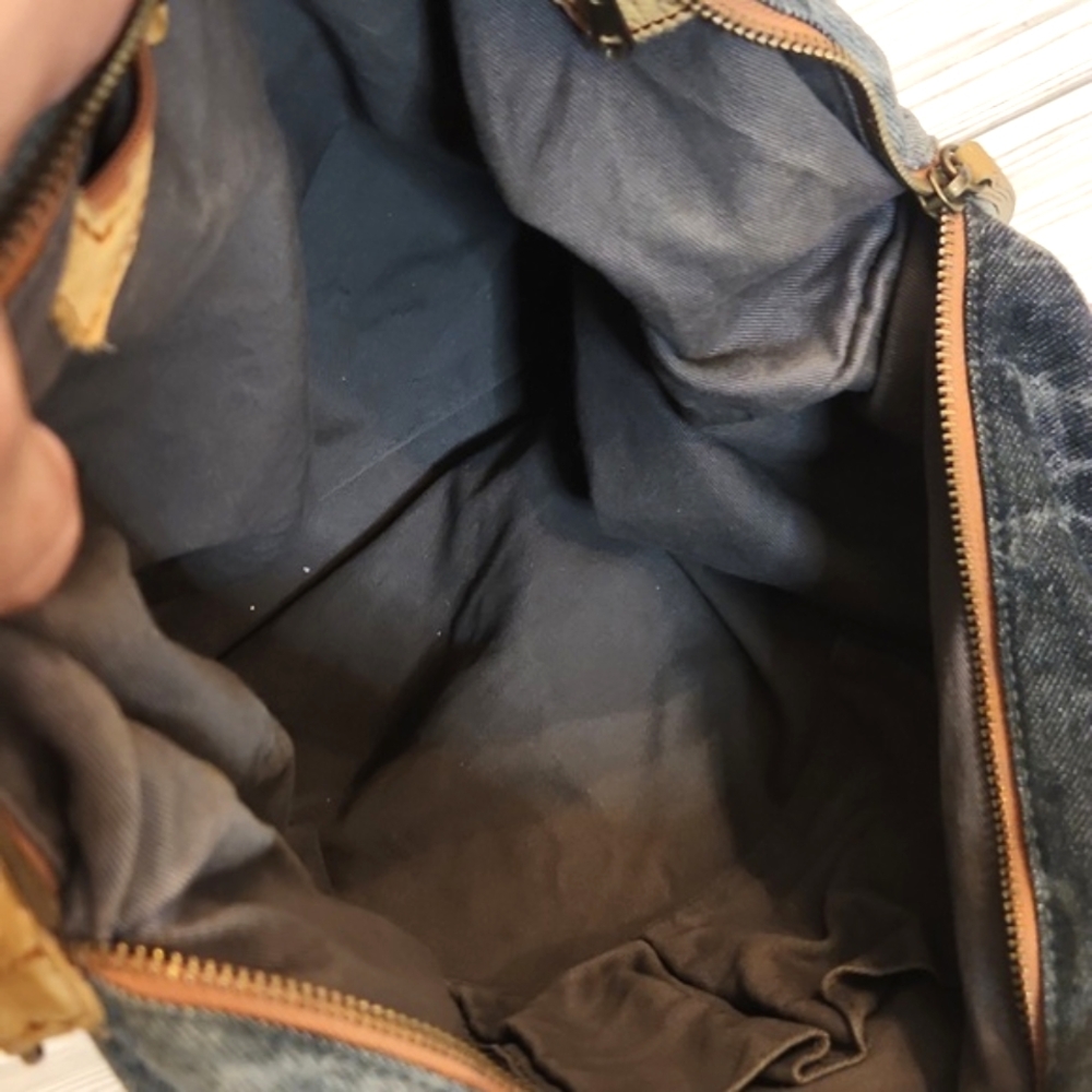 Womens Schuler & Sons Anthropologie gray tie dye & leather shoulder bag. - Picture 9 of 14